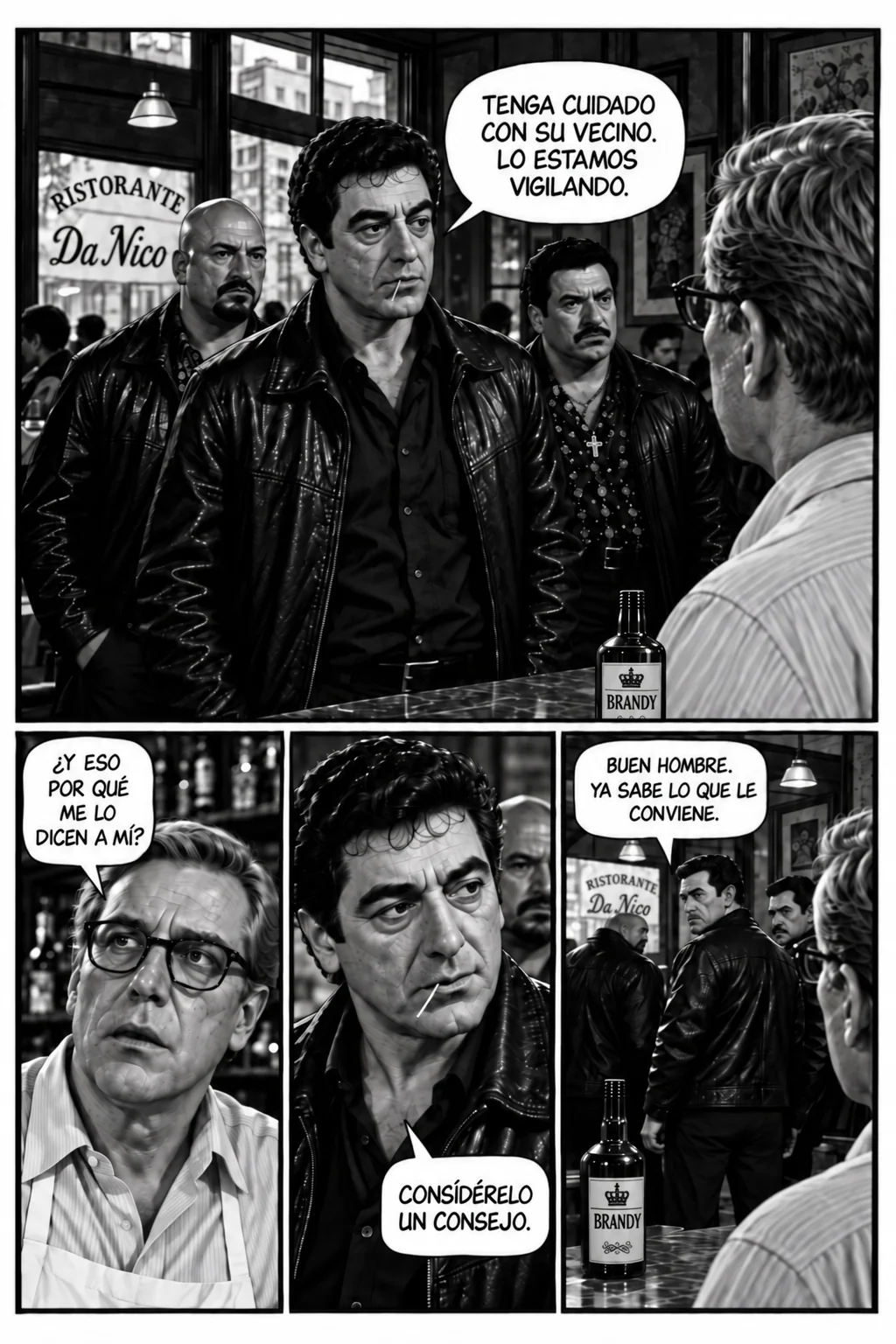 Viñeta Aislamiento social en restaurante